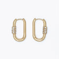Gold carabiner huggie earrings featuring sparkling crystal accents and a modern design