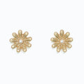 These Periwinkle Gold Flowers with Pearl Earrings features a charming gold-tone flower design accented with a classic pearl center.