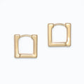Periwinkle trendy gold square huggie earrings with a sleek geometric silhouette and polished finish