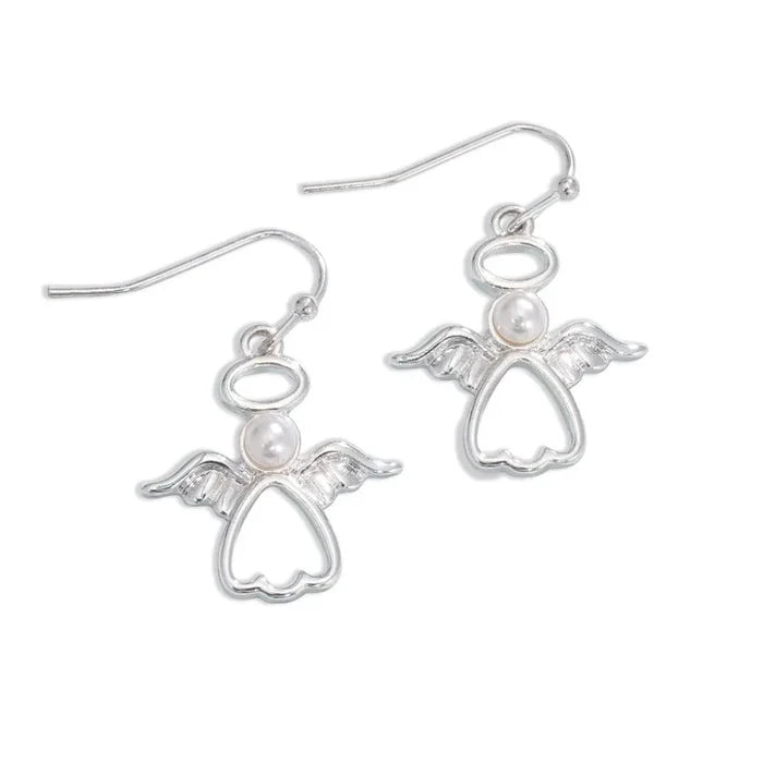 Periwinkle Precious Angels with Pearls Earrings featuring delicate angel designs and pearl accents for an elegant, meaningful look.