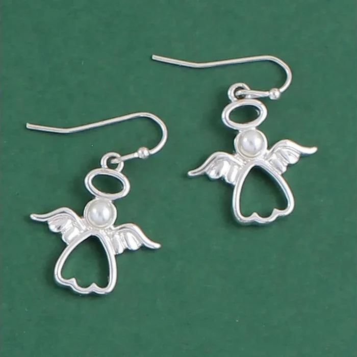 Periwinkle Precious Angels with Pearls Earrings featuring delicate angel designs and pearl accents for an elegant, meaningful look.
