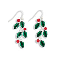 Periwinkle red crystal and enamel holly earrings featuring festive holly details for a sparkling Christmas and holiday look.