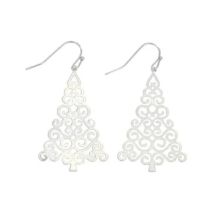 Silver Christmas tree earrings with an elegant festive design