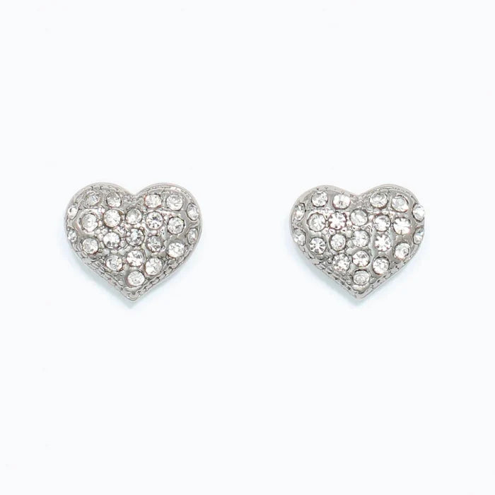 These Periwinkle Silver Clear Crystal Heart Earrings features an elegant heart-shaped design accented with clear crystals that reflect the light beautifully.