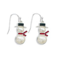 Periwinkle white pearl snowmen earrings featuring festive snowmen wearing hats and scarves, perfect for holiday and winter outfits.