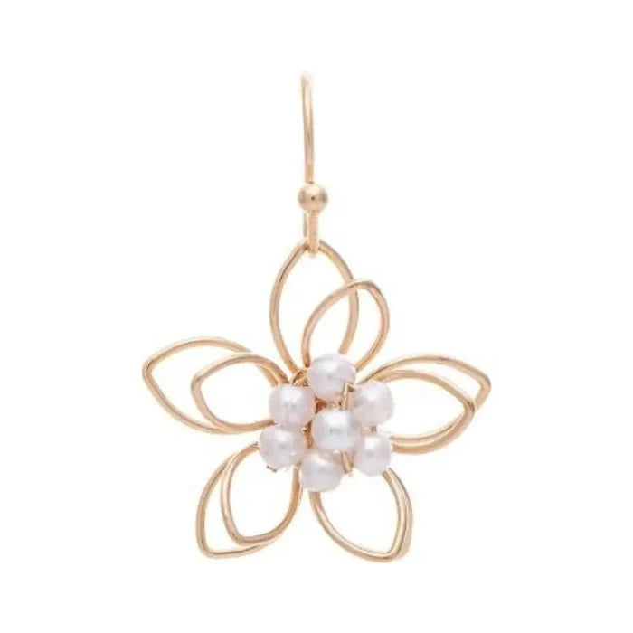 Rain Jewelry Faux Pearl Little Wire Flower Earrings featuring a faux pearl center, delicate wire flower design, gold or silver finish, and lightweight feminine elegance.
