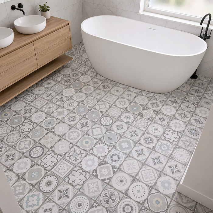Renaissance Rigid LVT Tile Flooring in a bathroom setting.