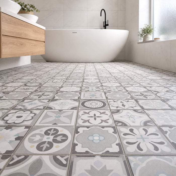 Renaissance Rigid LVT Tile Flooring in a modern bathroom setting.