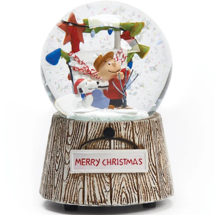 Peanuts Charlie Brown and Snoopy Musical Glitterdome Christmas holiday decoration with sparkling winter scene