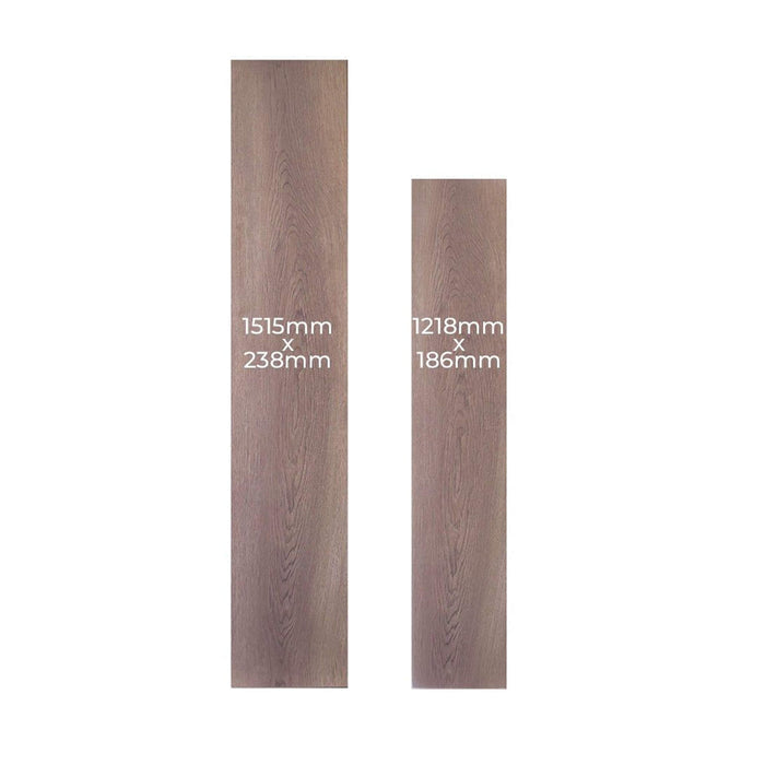 Close-up of Sable Oak Prestige Plus Laminate Flooring plank size in comparison to standard plank.