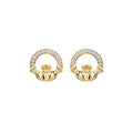 Shanore : 14KT Gold Vermeil Stud Claddagh Earrings Adorned with White Cubic Zirconias - Shanore : 14KT Gold Vermeil Stud Claddagh Earrings Adorned with White Cubic Zirconias