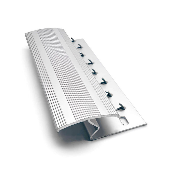 Close-up of a Silver Z Carpet Door Bar on a white background