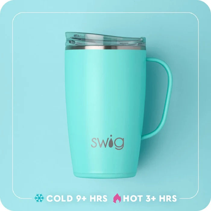 A blue mug decorated with a playful lemon motif, perfect for enjoying your favorite drinks.