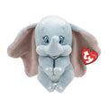 Plush Dumbo the elephant toy with a heart-shaped tag attached to its ear, showcasing its soft fabric and friendly expression.