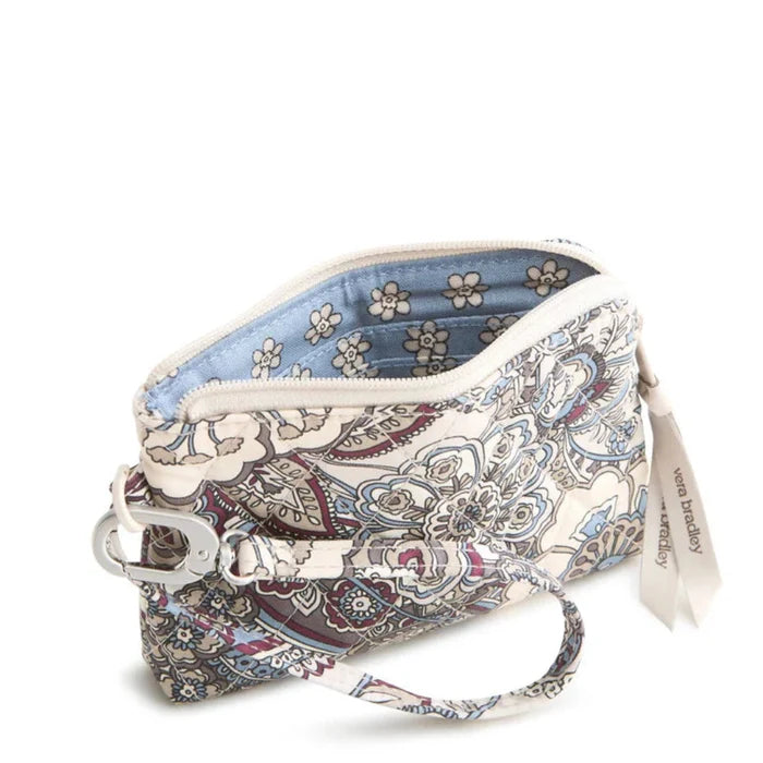 Vera Bradley Clip & Zip Wristlet in Neutral Rhapsody pattern with compact zippered design and convenient clip.