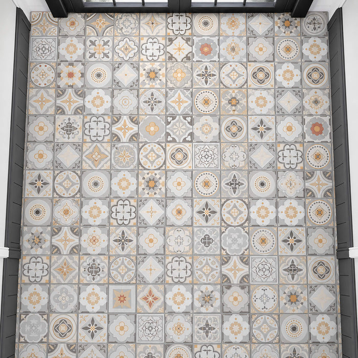elevated view of Victorianna Rigid LVT Flooring in a hallway setting.