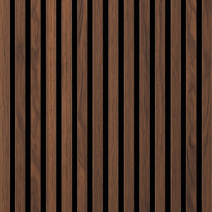 Close-up of a Walnut Acoustic Slatwall Panel available from the Floor Store