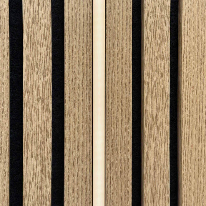 Close up of Warm White silicone LED light tube in acoustic slatwall