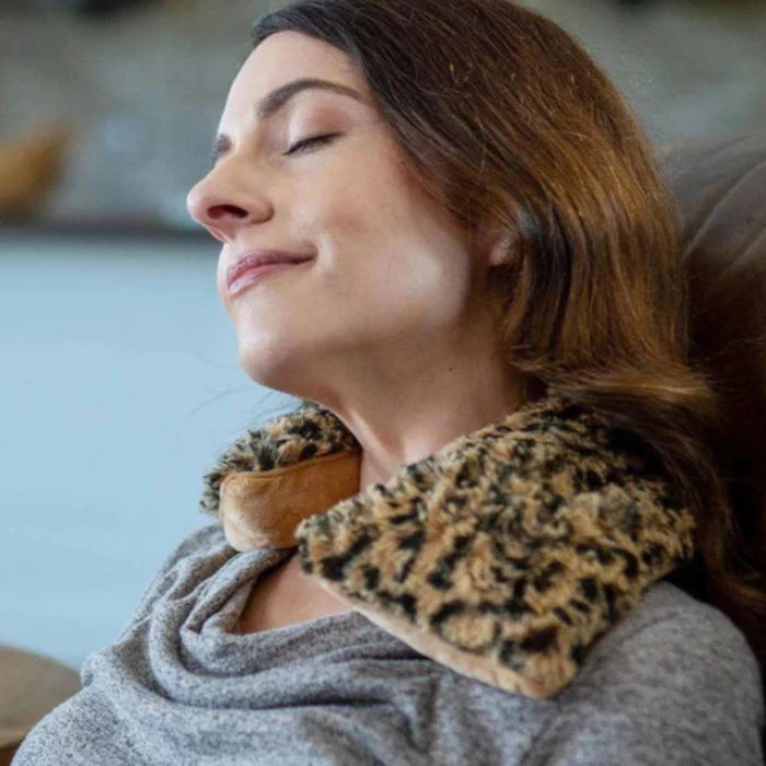 Leopard Neck Wrap Warmies featuring a soft leopard-print design for cozy comfort around the neck and shoulders
