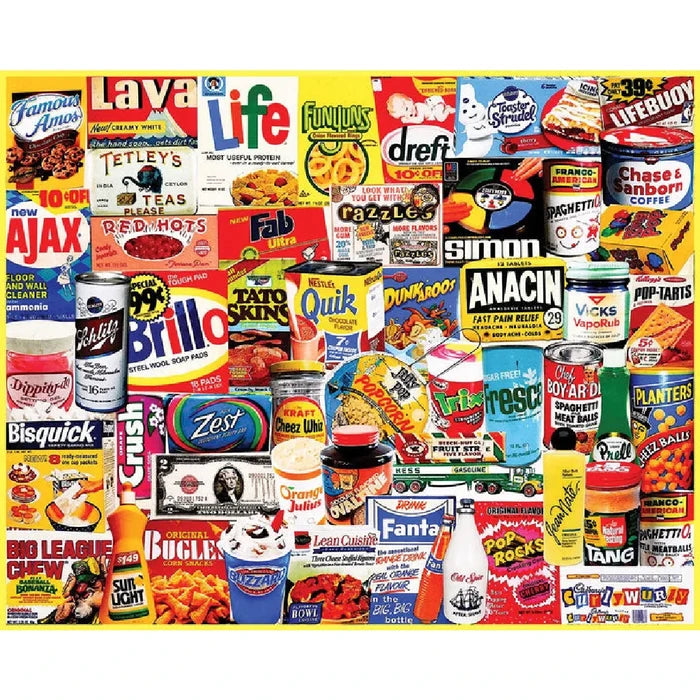 A large collage featuring various food items alongside other assorted objects.