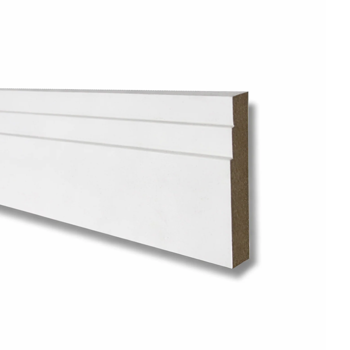 White Primed Stepped Skirting Board on a white background.
