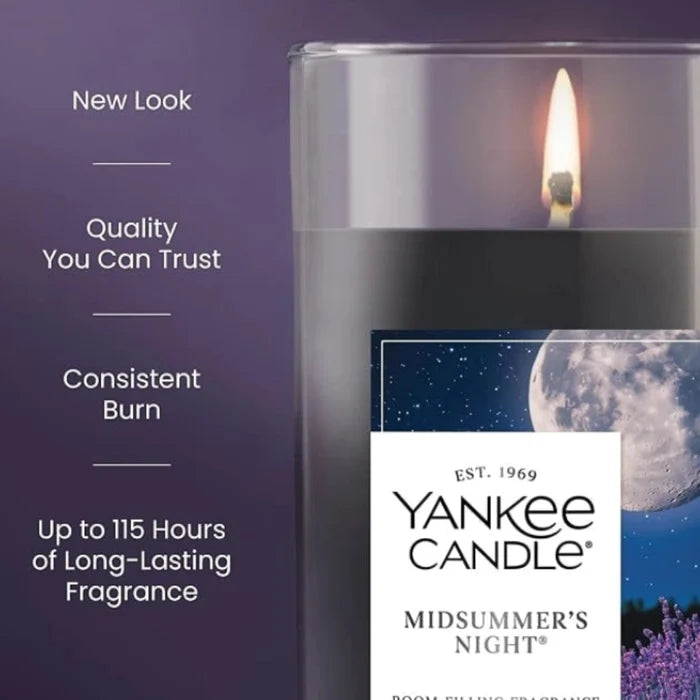 Brushed-metal lid serves as a candle coaster.